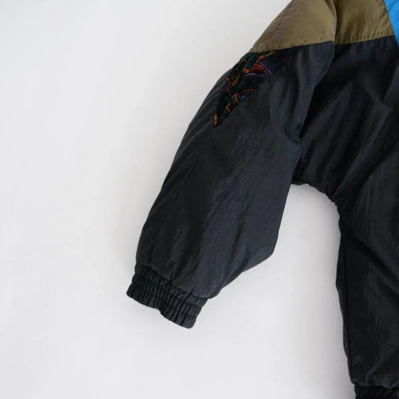 Vintage 90's ISPO Blue & Black Patchwork Funky Puffer Zip Up Winter Jacket S - Picture 9 of 15